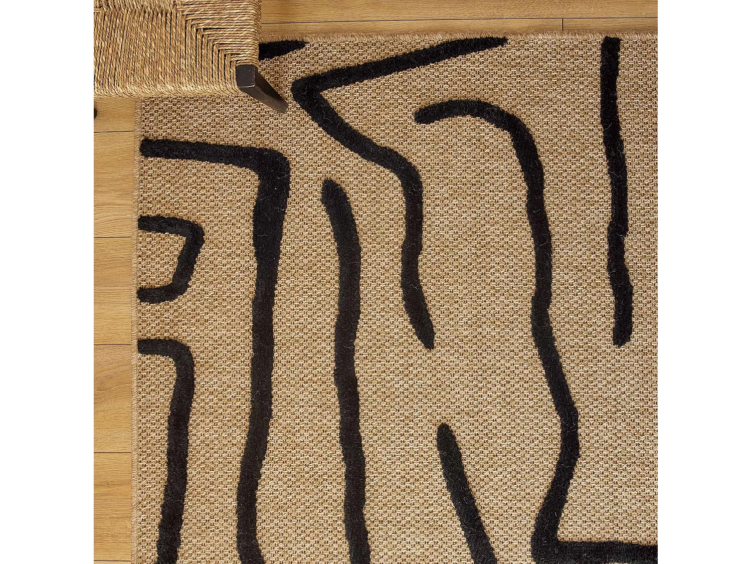 Tapis de salon aspect jute à motif géométrique noir 120x170 cm