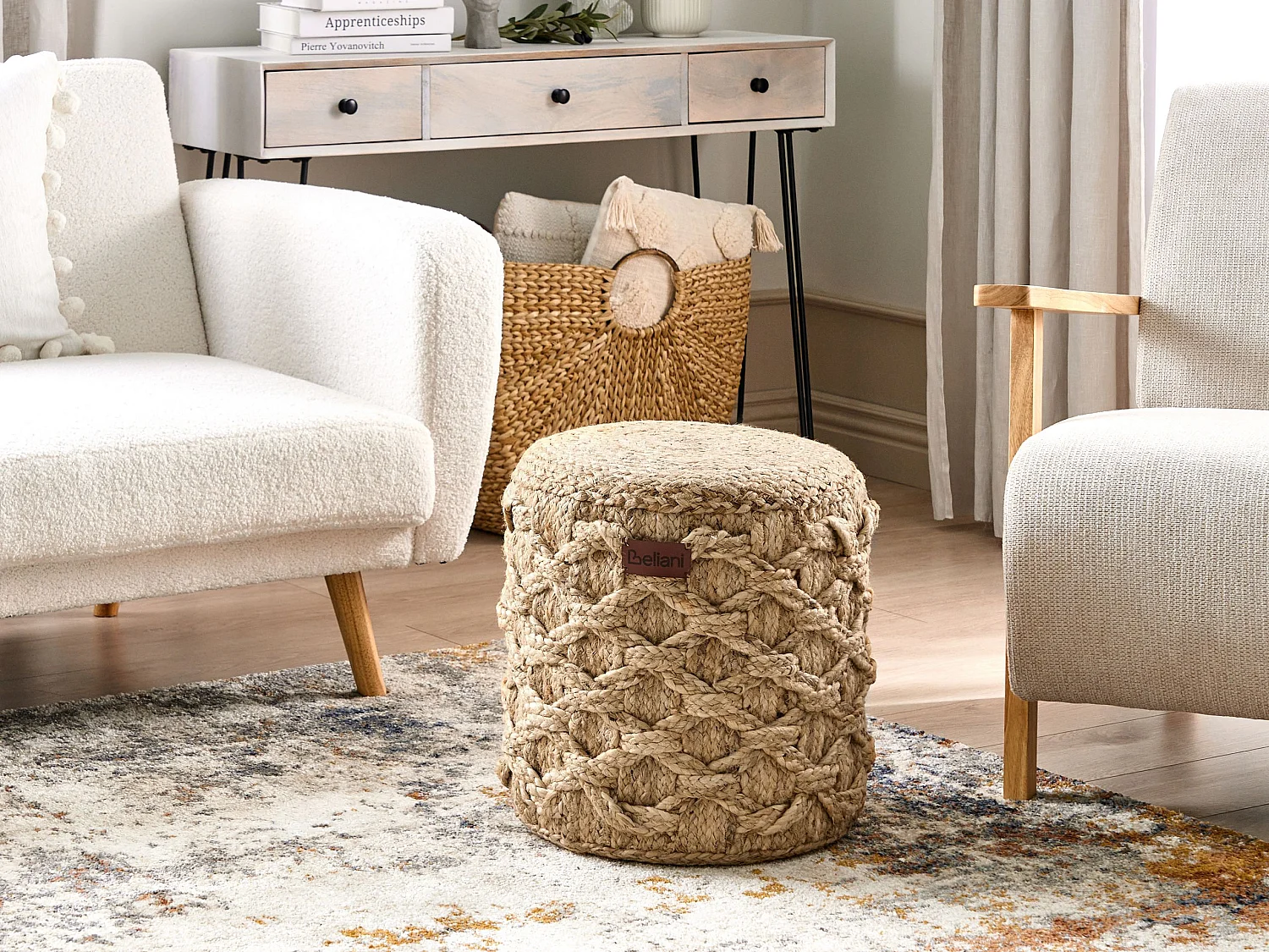 Poef TURKAN Jute Beige 40 cm 40 cm 40 cm