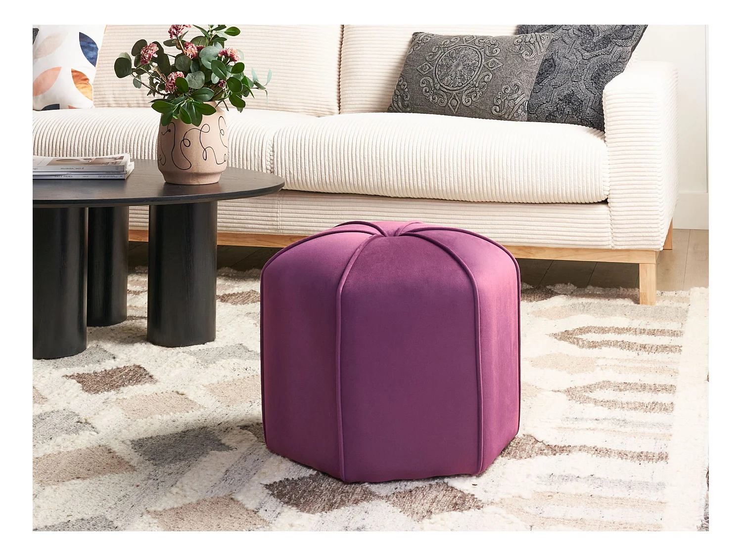 Poef WISHEK Fluweel Paars 45 cm 45 cm 42 cm