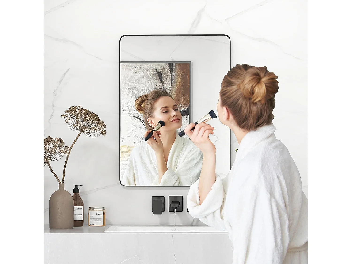 Miroir de salle de bain avec film antidéflagrant, miroir rectangulaire, noir