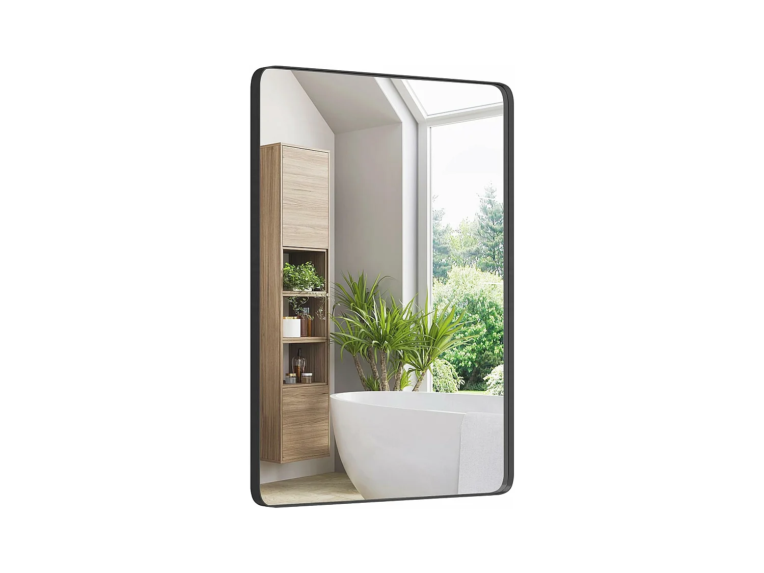 Miroir de salle de bain avec film antidéflagrant, miroir rectangulaire, noir