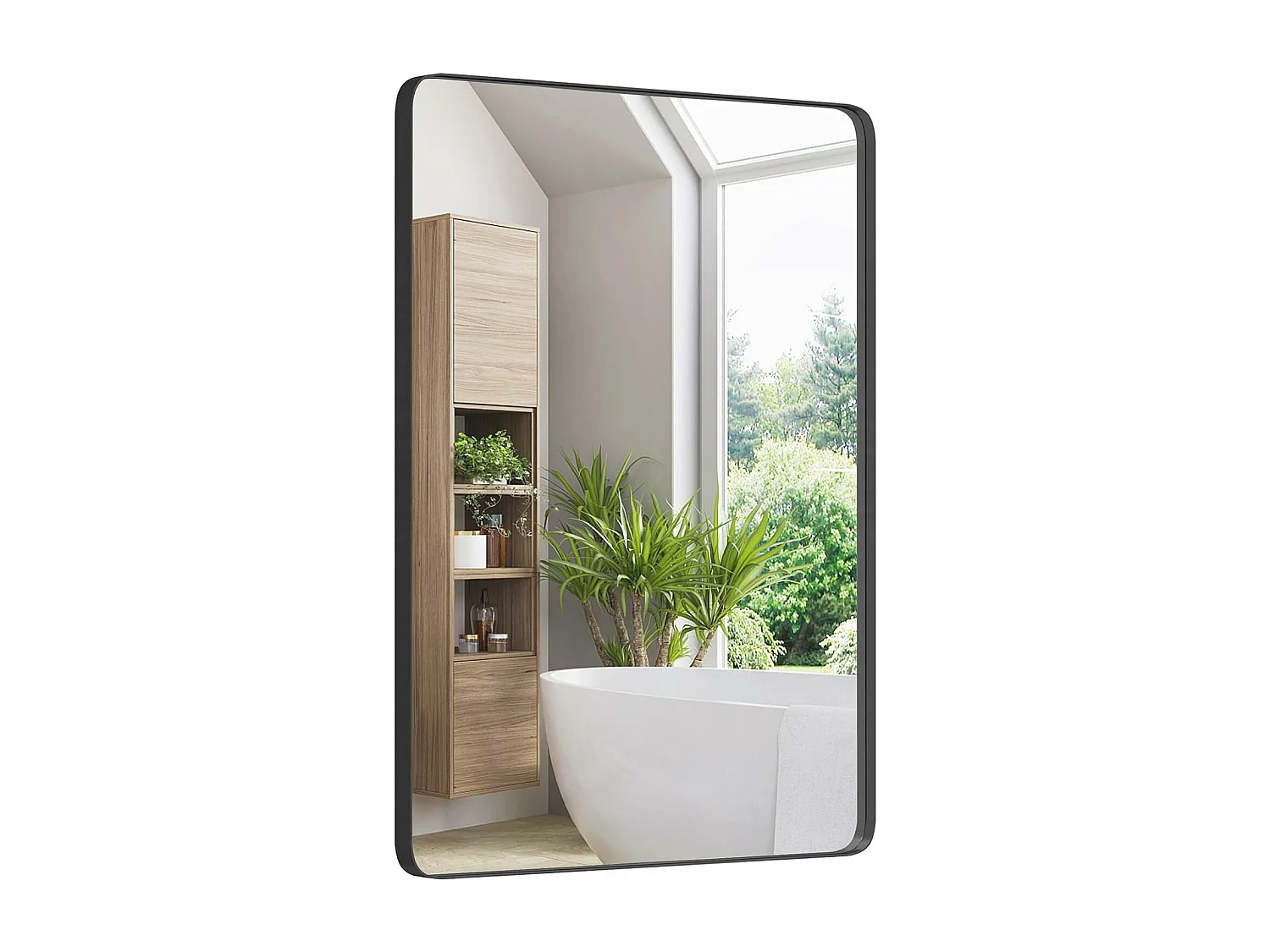 Miroir de salle de bain avec film antidéflagrant, miroir rectangulaire, noir
