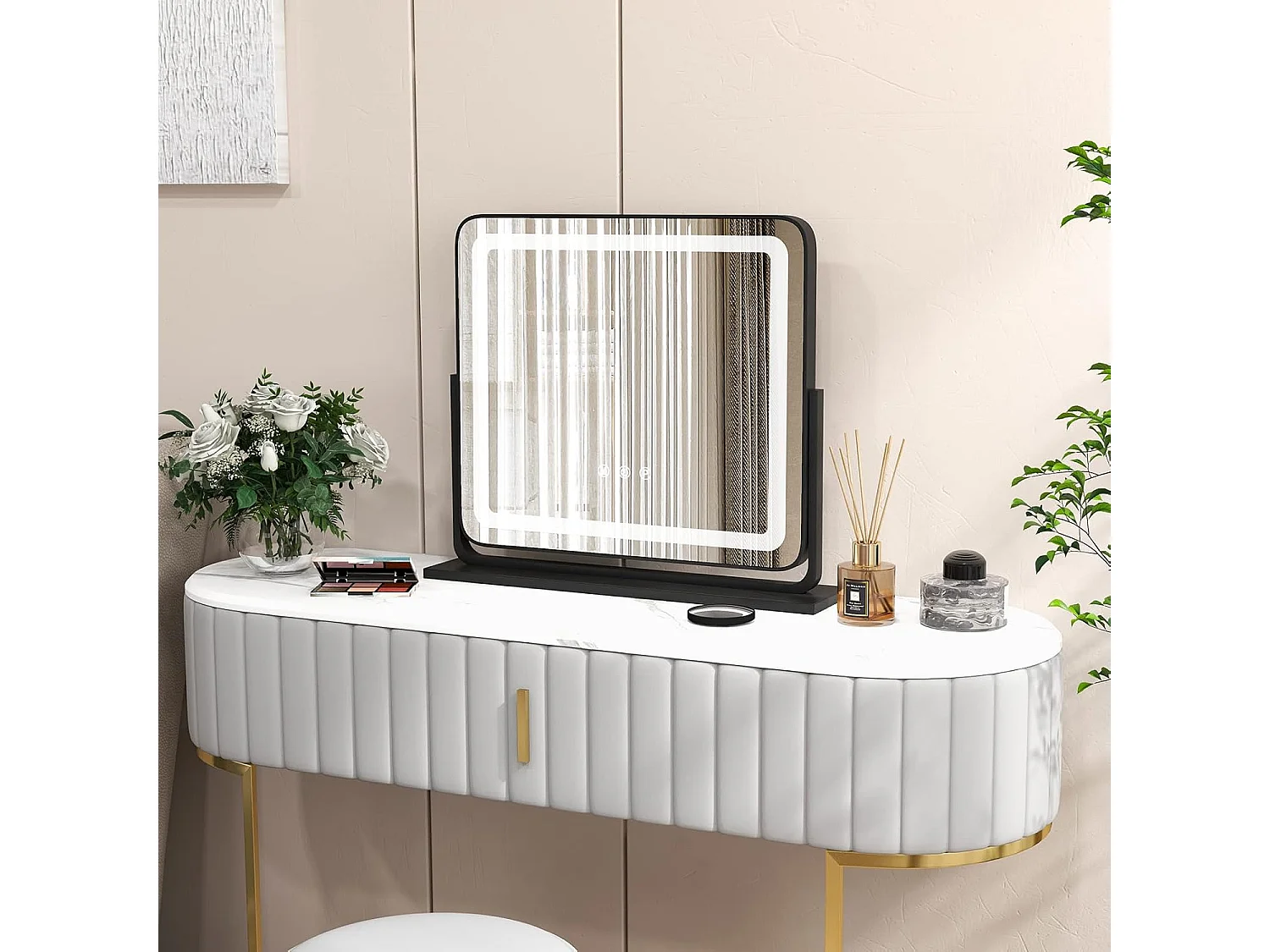 Miroir maquillage lumineux rotatif à 360°, 3 modes d’éclairage de couleur