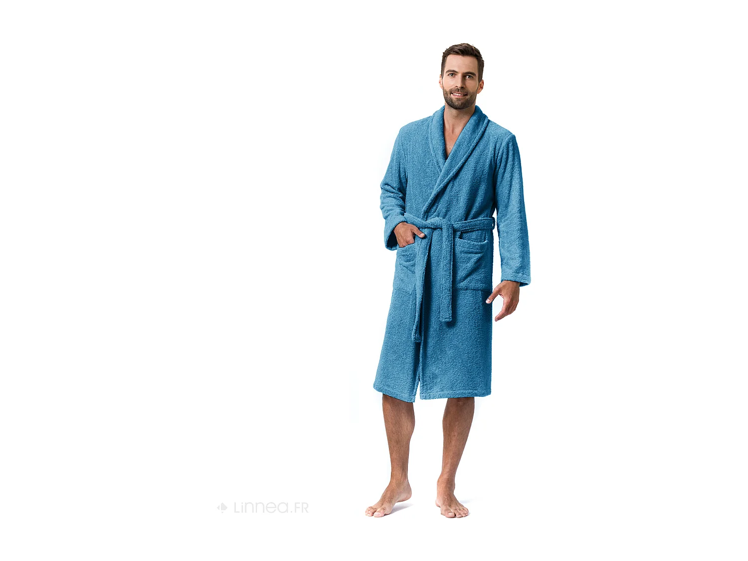 Peignoir col châle adulte PURE coton L bleu turquoise