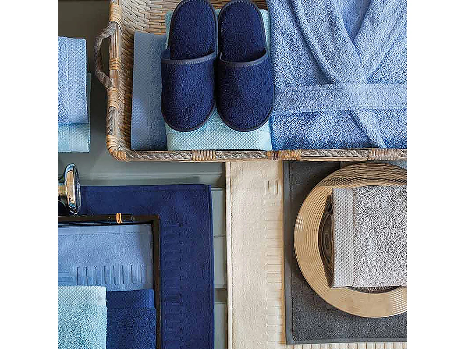 Peignoir col châle adulte PURE coton L bleu mer