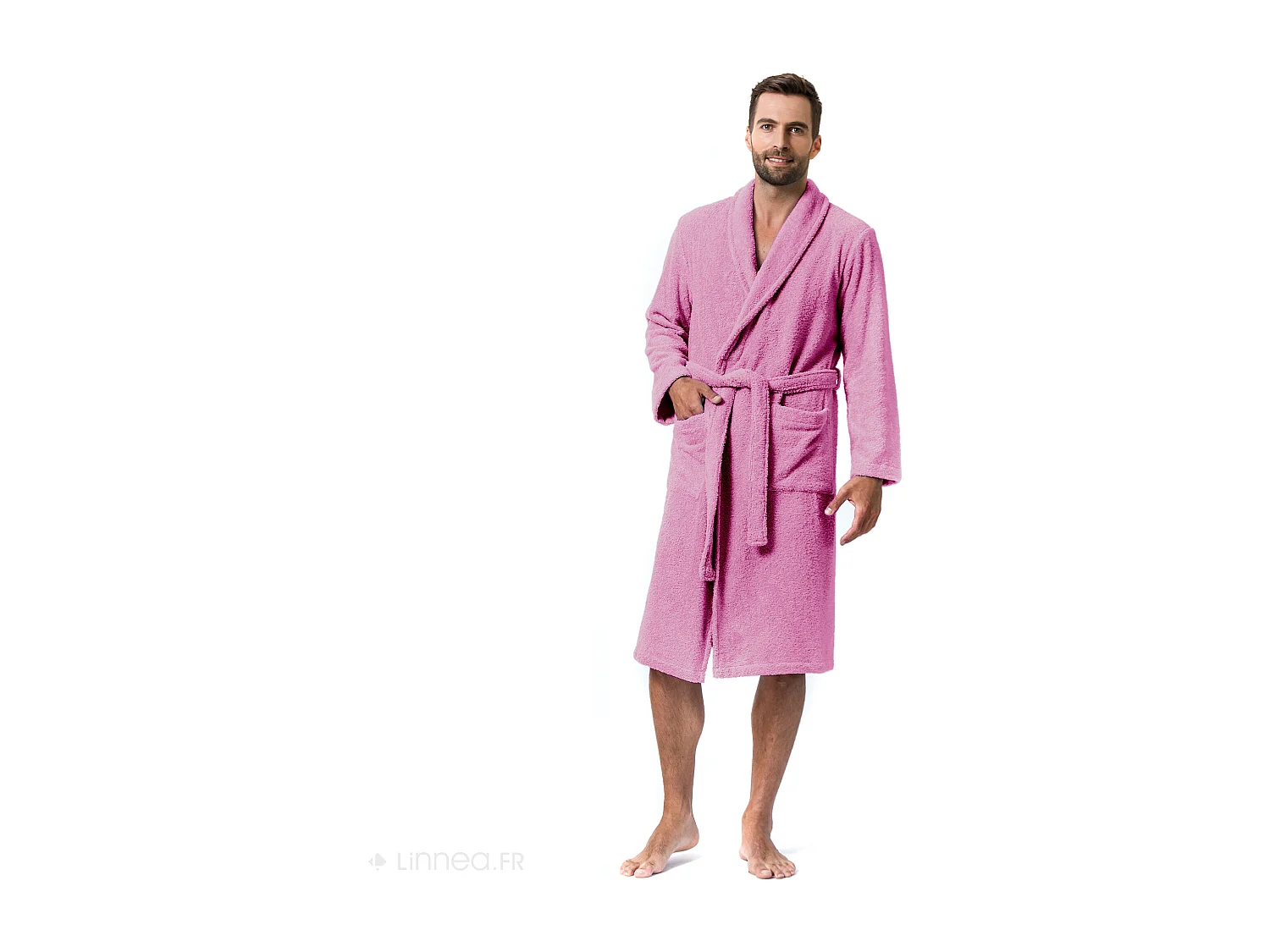 Peignoir col châle adulte PURE coton L rose lavande