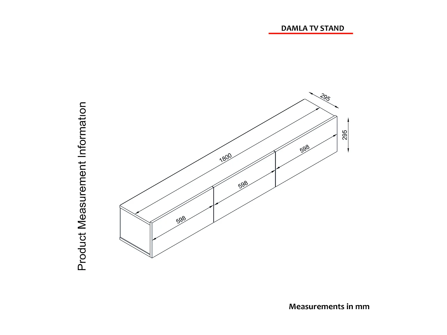 TV Lowboard Hängend Damla Schwarz Marmor (Marmor Optik)