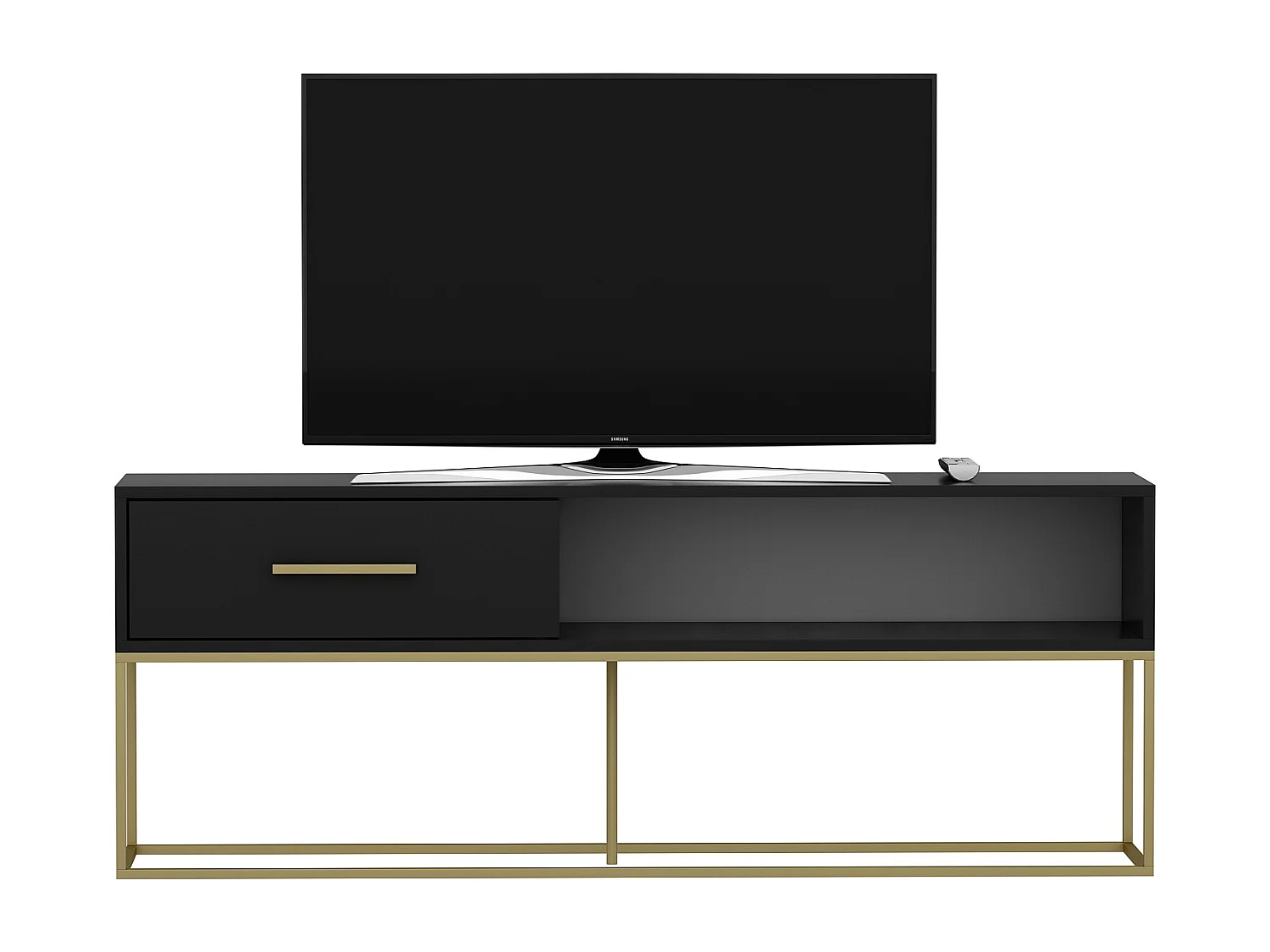 TV Lowboard Mira Schwarz Gold mit Metall Füße 9635