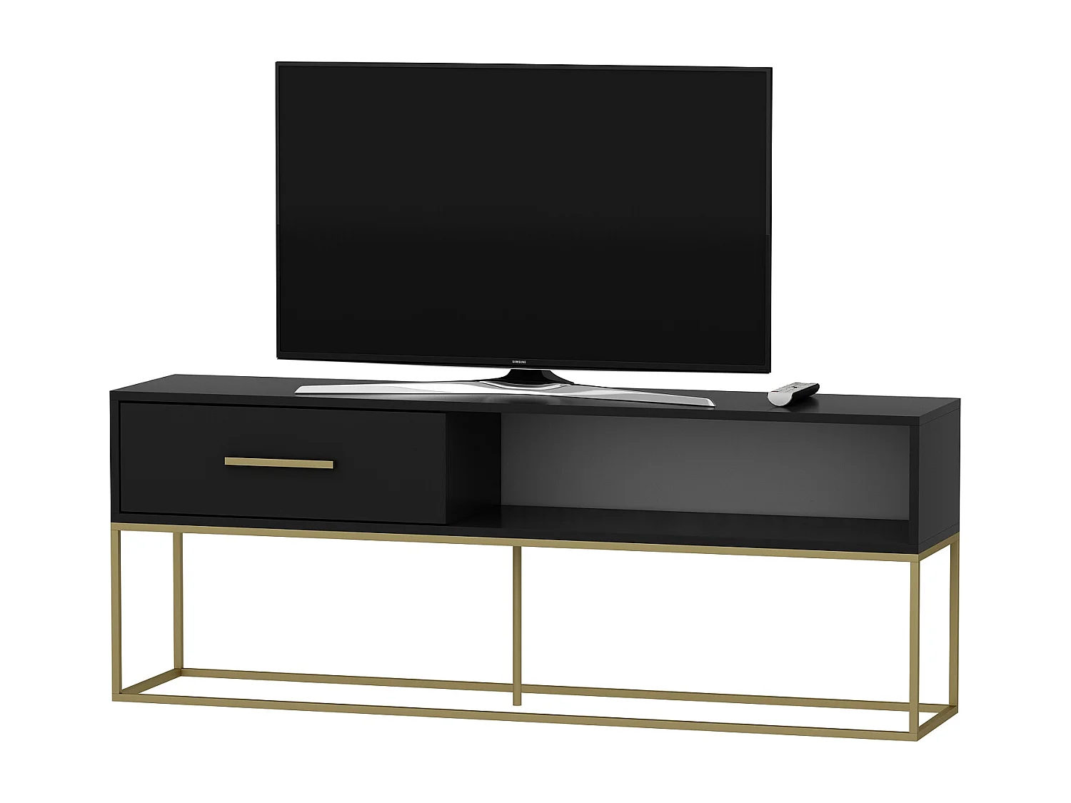 TV Lowboard Mira Schwarz Gold mit Metall Füße 9635