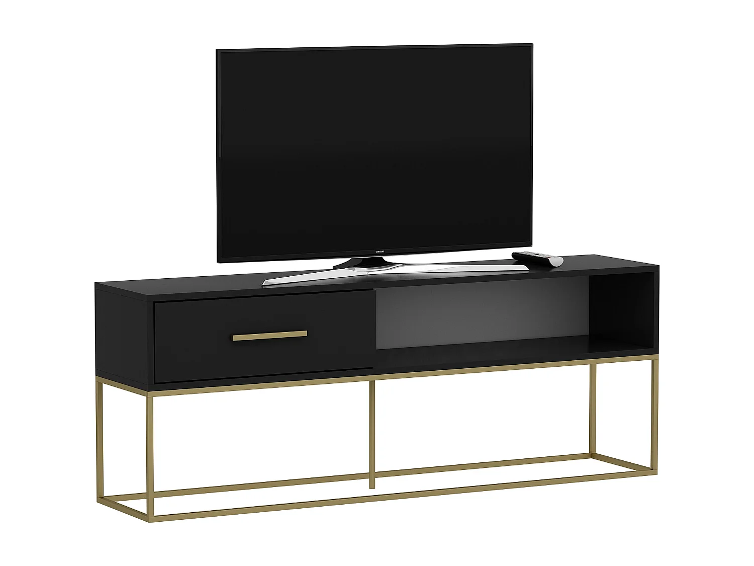 TV Lowboard Mira Schwarz Gold mit Metall Füße 9635