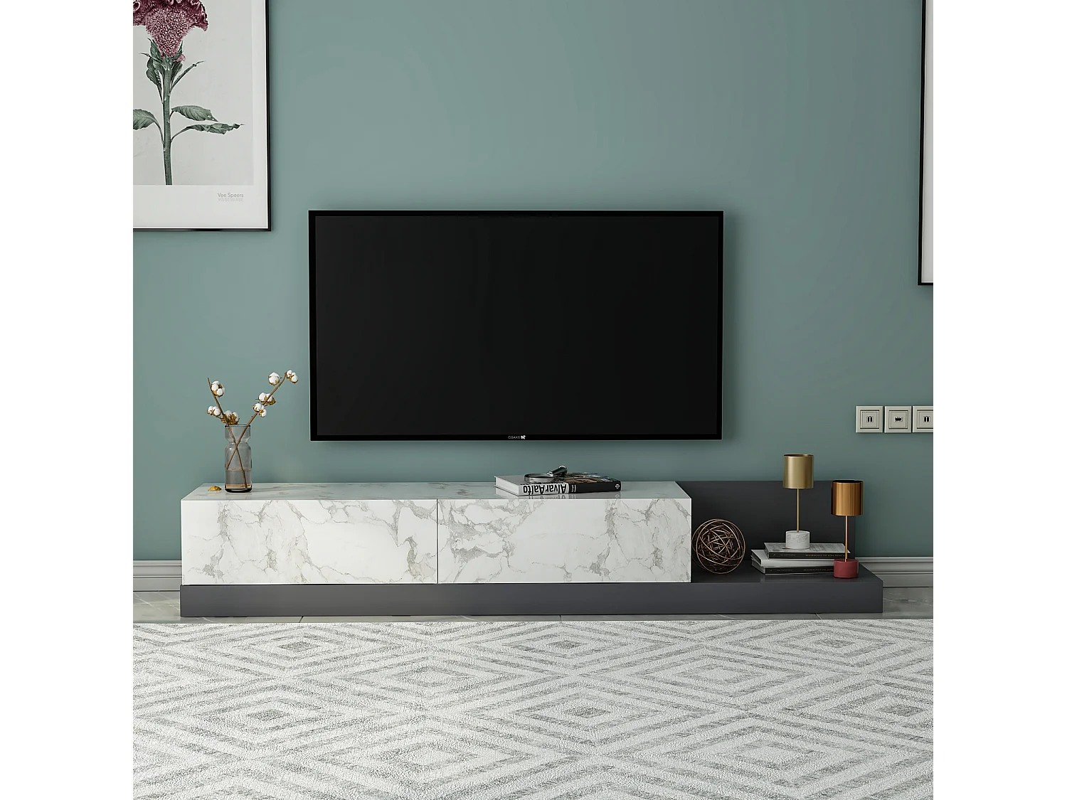 TV Lowboard Majör Weiß (teil Marmor Optik) 9031