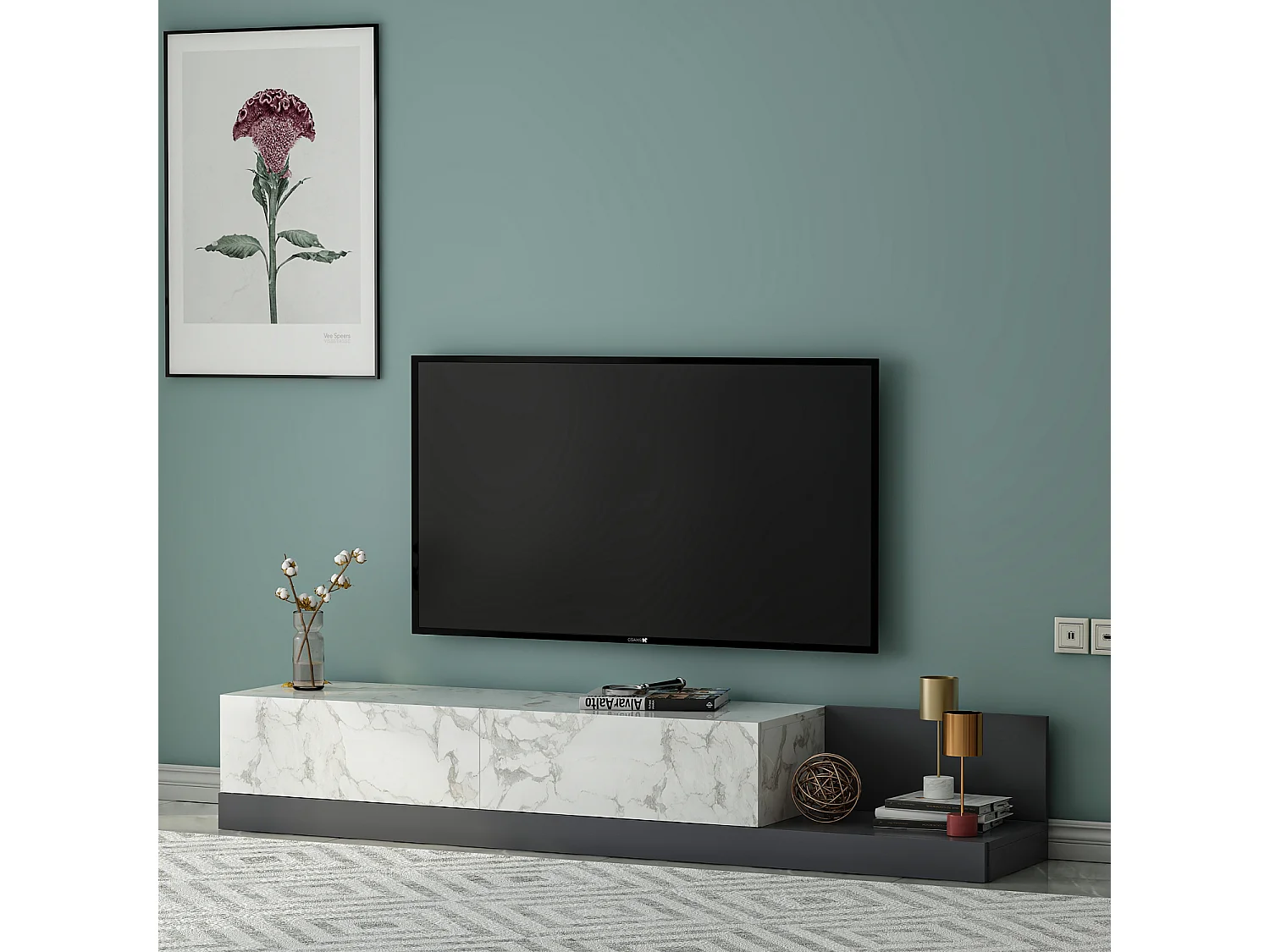 TV Lowboard Majör Weiß (teil Marmor Optik) 9031