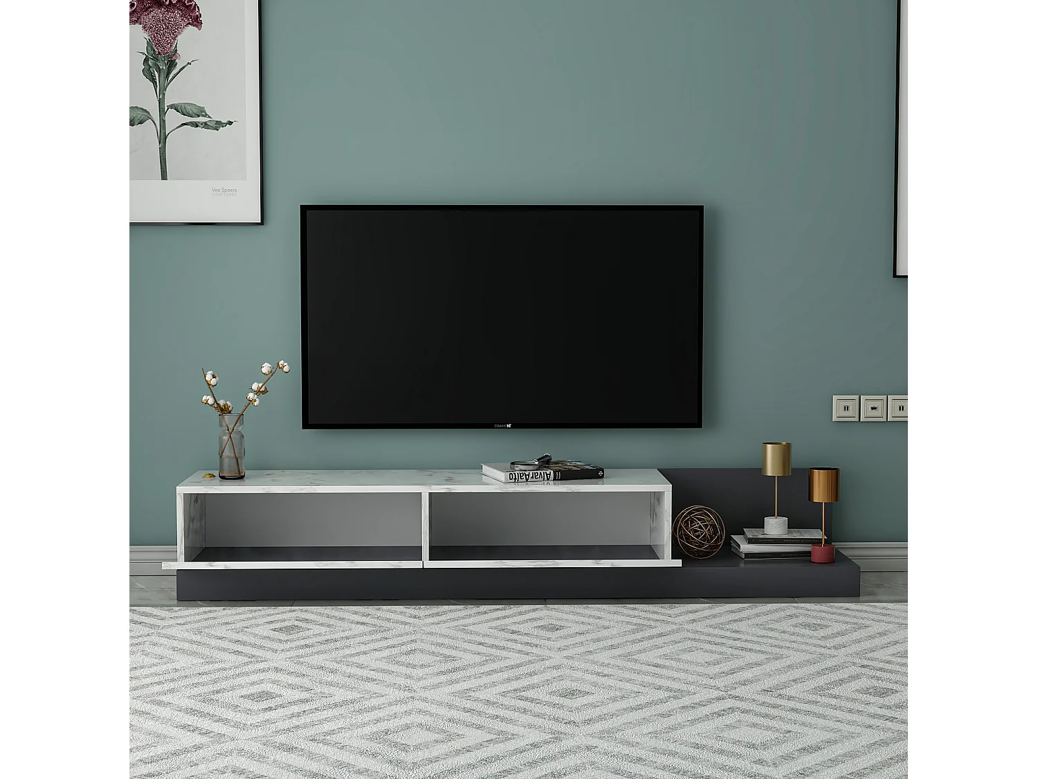 TV Lowboard Majör Weiß (teil Marmor Optik) 9031