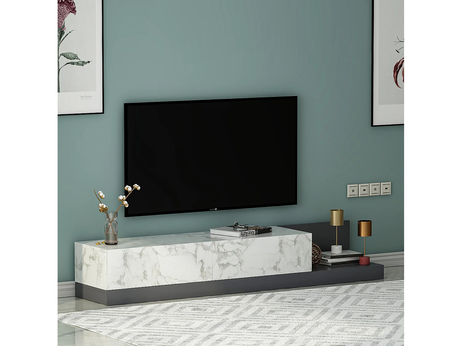 TV Lowboard Majör Weiß (teil Marmor Optik) 9031