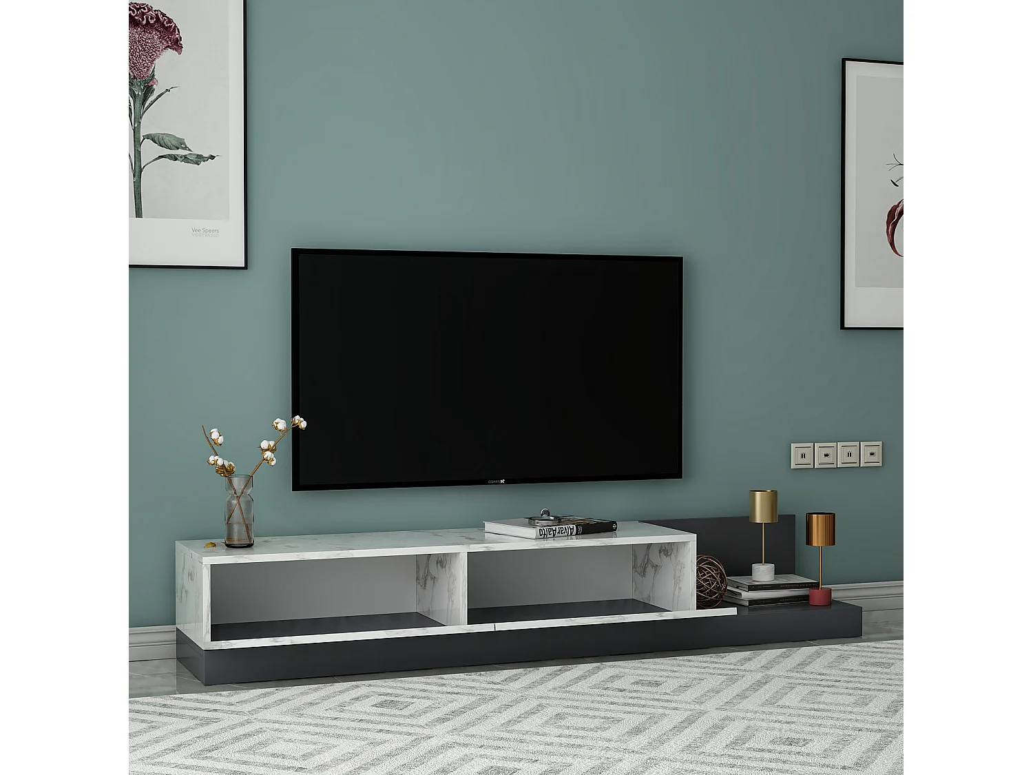 TV Lowboard Majör Weiß (teil Marmor Optik) 9031