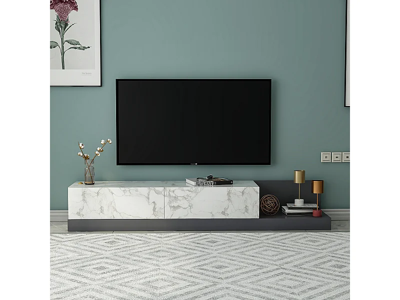 TV Lowboard Majör Weiß (teil Marmor Optik) 9031