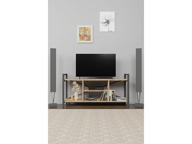 TV Lowboard mit Metallrahmen Walnuss Braun