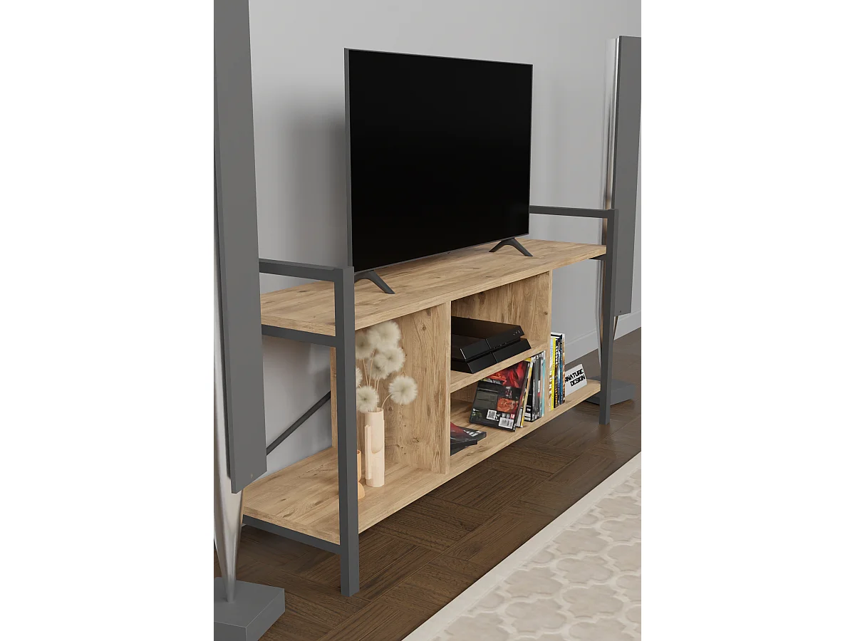 TV Lowboard mit Metallrahmen Walnuss Braun