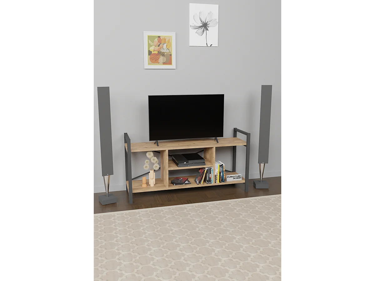 TV Lowboard mit Metallrahmen Walnuss Braun