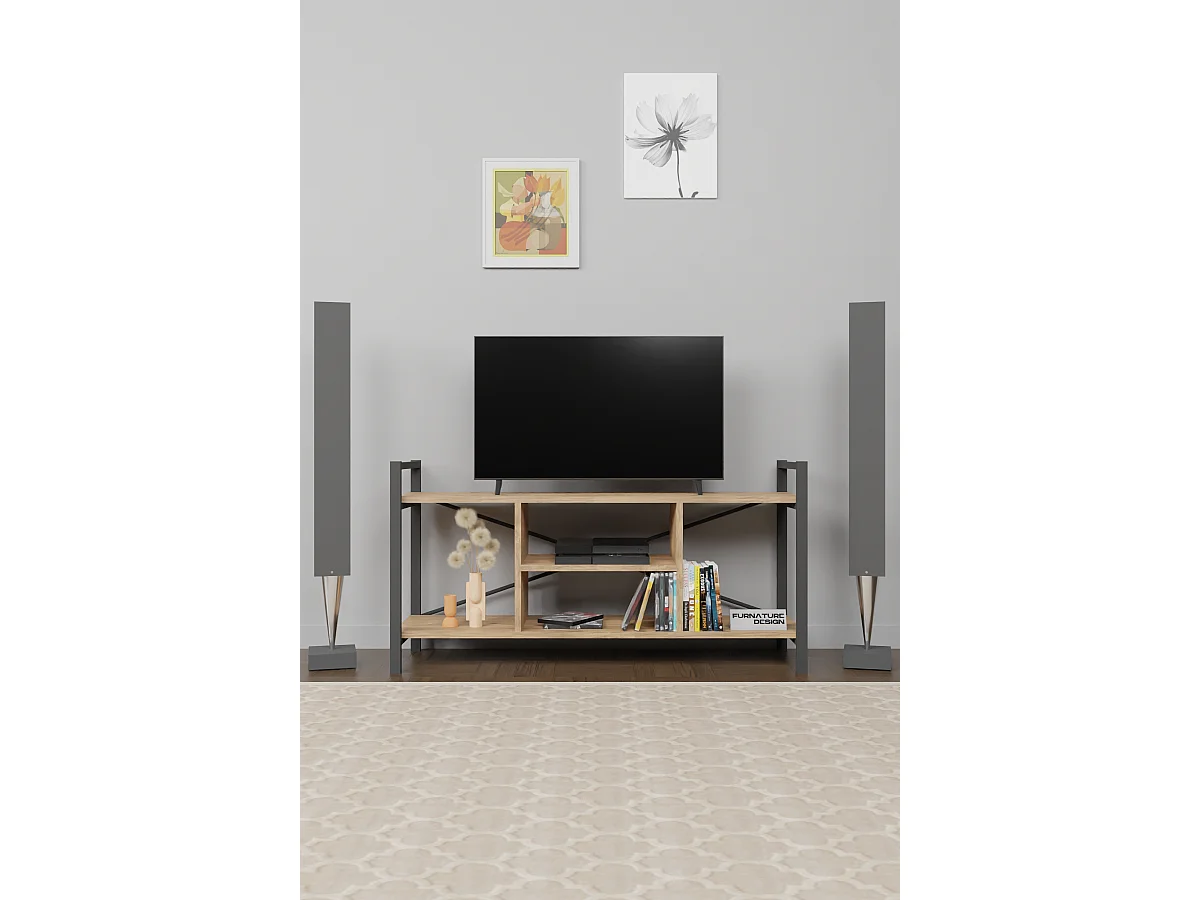 TV Lowboard mit Metallrahmen Walnuss Braun