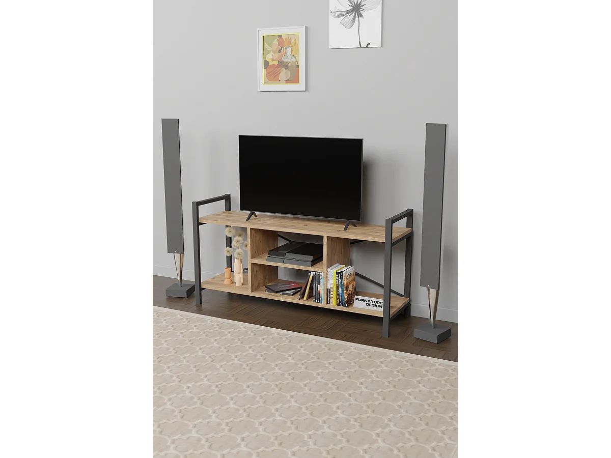 TV Lowboard mit Metallrahmen Walnuss Braun