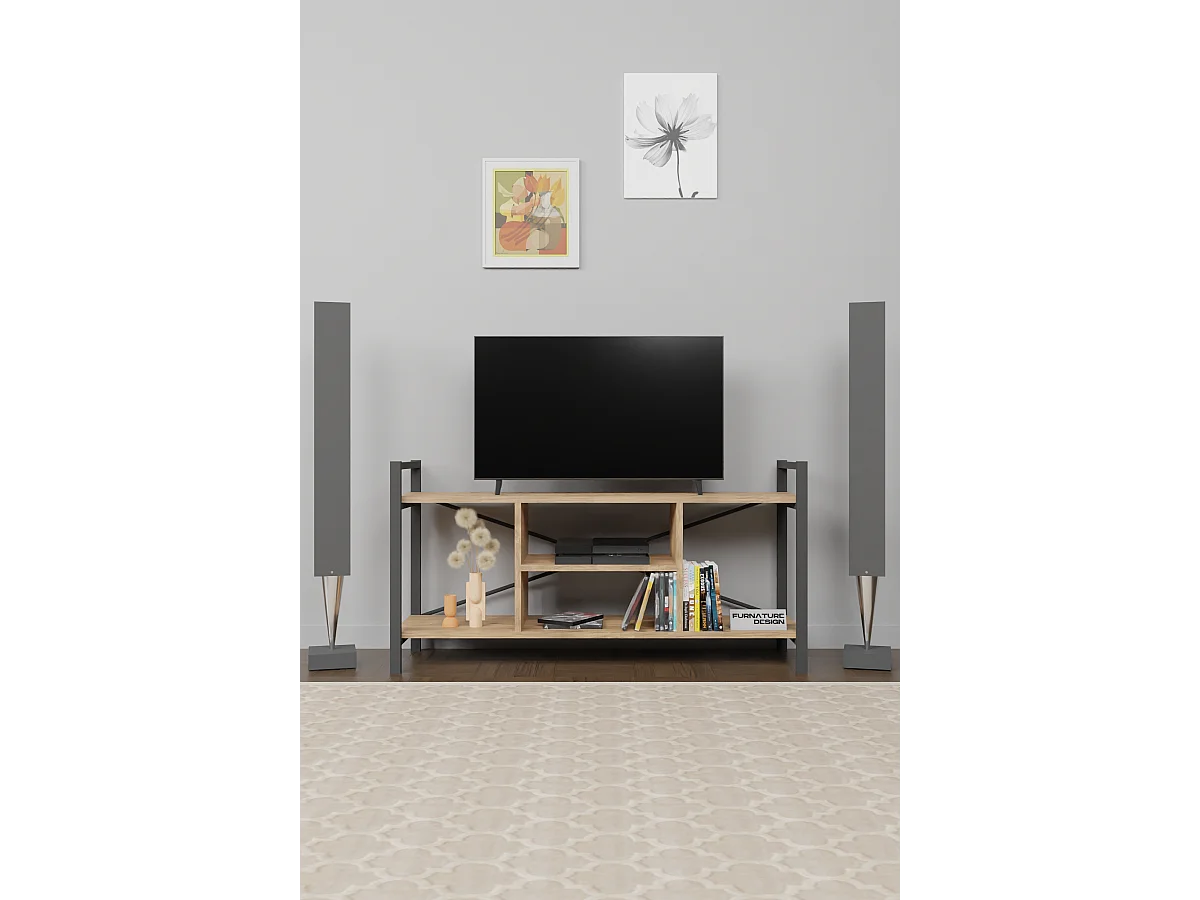 TV Lowboard mit Metallrahmen Walnuss Braun