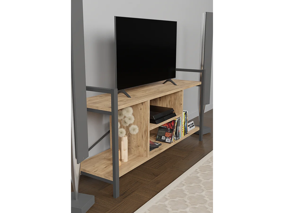 TV Lowboard mit Metallrahmen Walnuss Braun