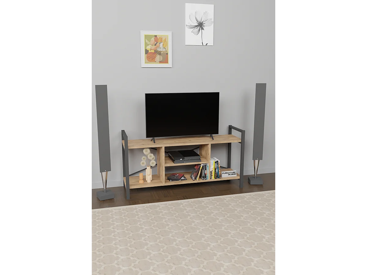 TV Lowboard mit Metallrahmen Walnuss Braun