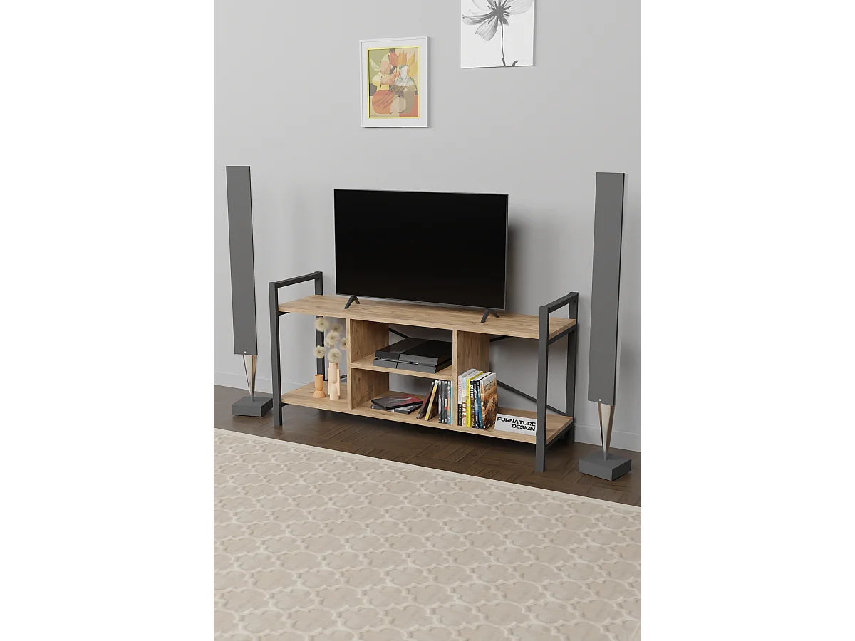 TV Lowboard mit Metallrahmen Walnuss Braun