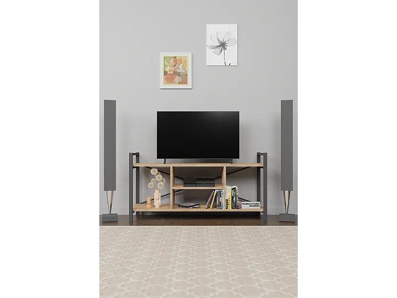 TV Lowboard mit Metallrahmen Walnuss Braun