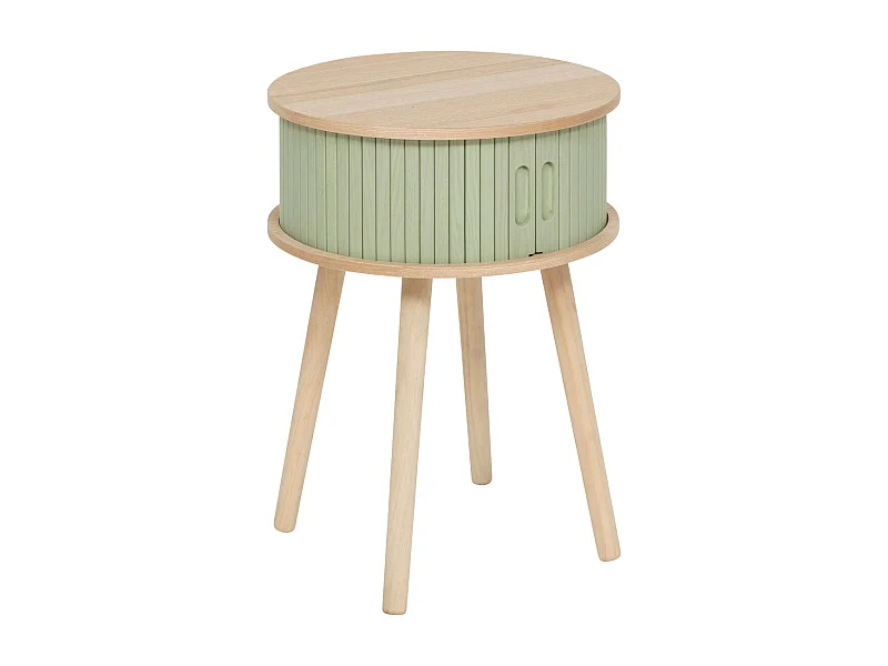Table d'appoint Table de chevet 2 portes effet lattes Vert olive H 54 cm