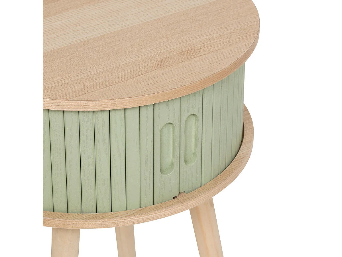 Table d'appoint Table de chevet 2 portes effet lattes Vert olive H 54 cm