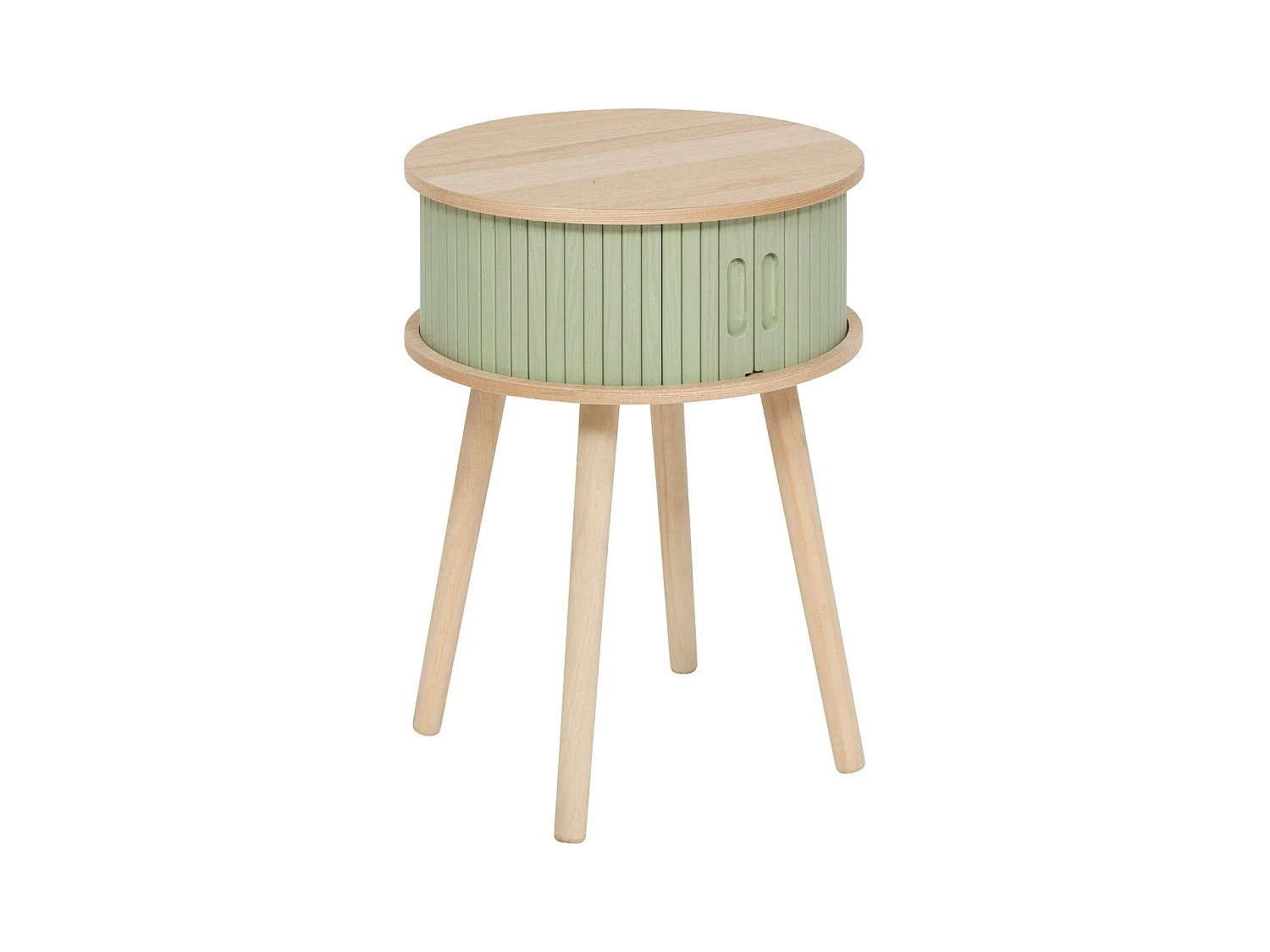 Table d'appoint Table de chevet 2 portes effet lattes Vert olive H 54 cm