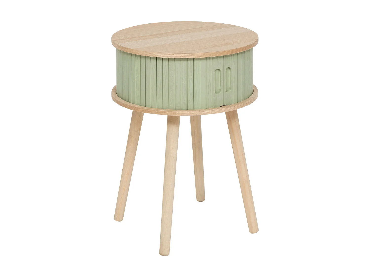 Table d'appoint Table de chevet 2 portes effet lattes Vert olive H 54 cm