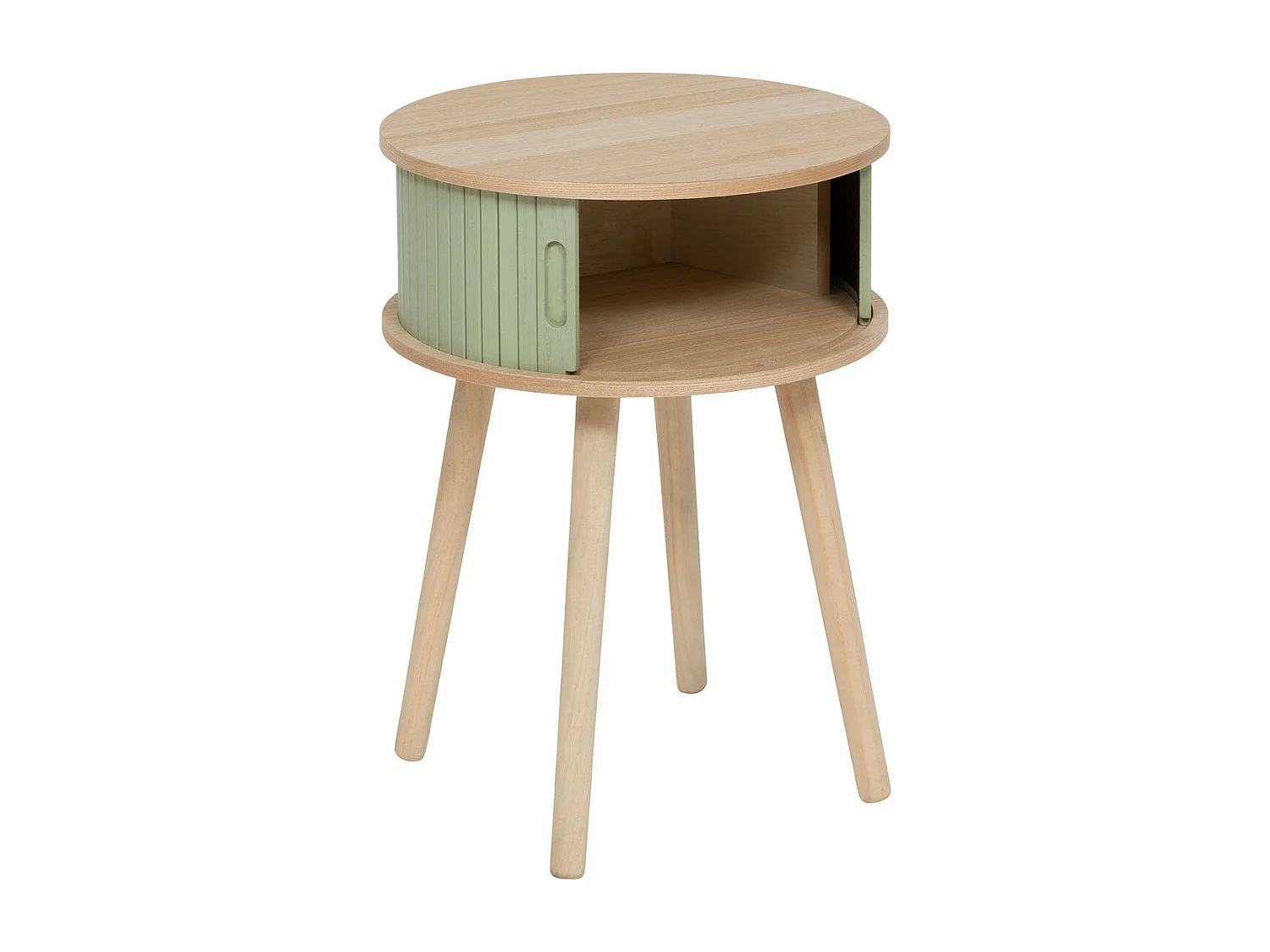 Table d'appoint Table de chevet 2 portes effet lattes Vert olive H 54 cm