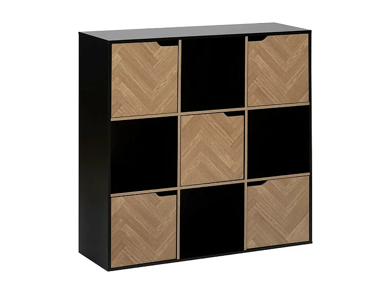 Étagère 9 Cases "Chevrons" 100cm Naturel & Noir