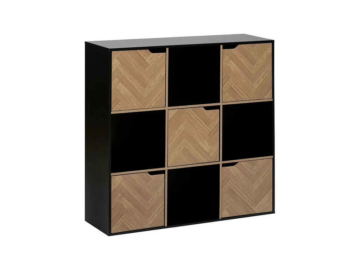 Étagère 9 Cases "Chevrons" 100cm Naturel & Noir