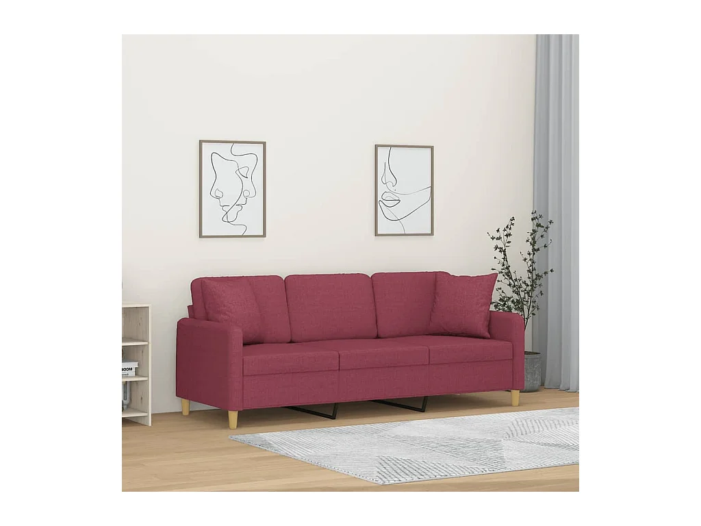 Canapé 3 places avec oreillers décoratifs bordeaux 180 cm tissu