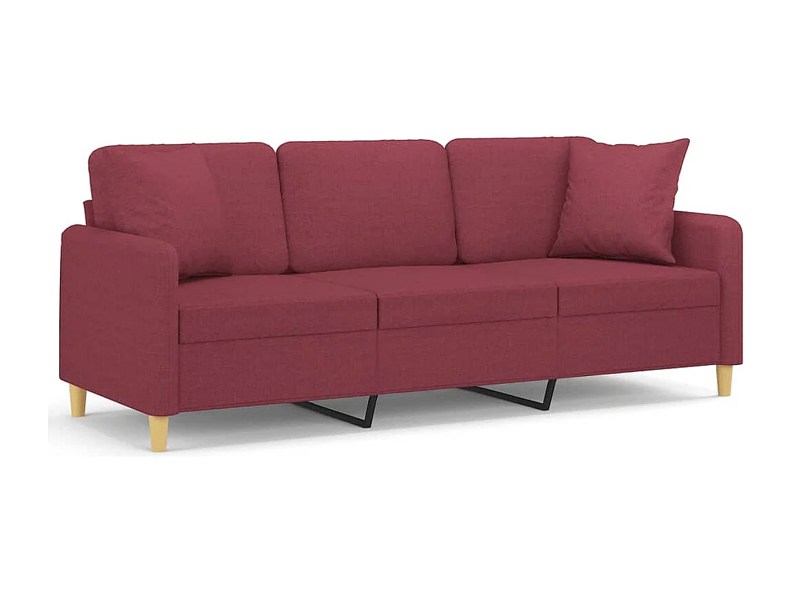 Canapé 3 places avec oreillers décoratifs bordeaux 180 cm tissu