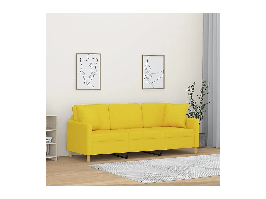 Canapé 3 places avec oreillers jaune clair 180 cm tissu