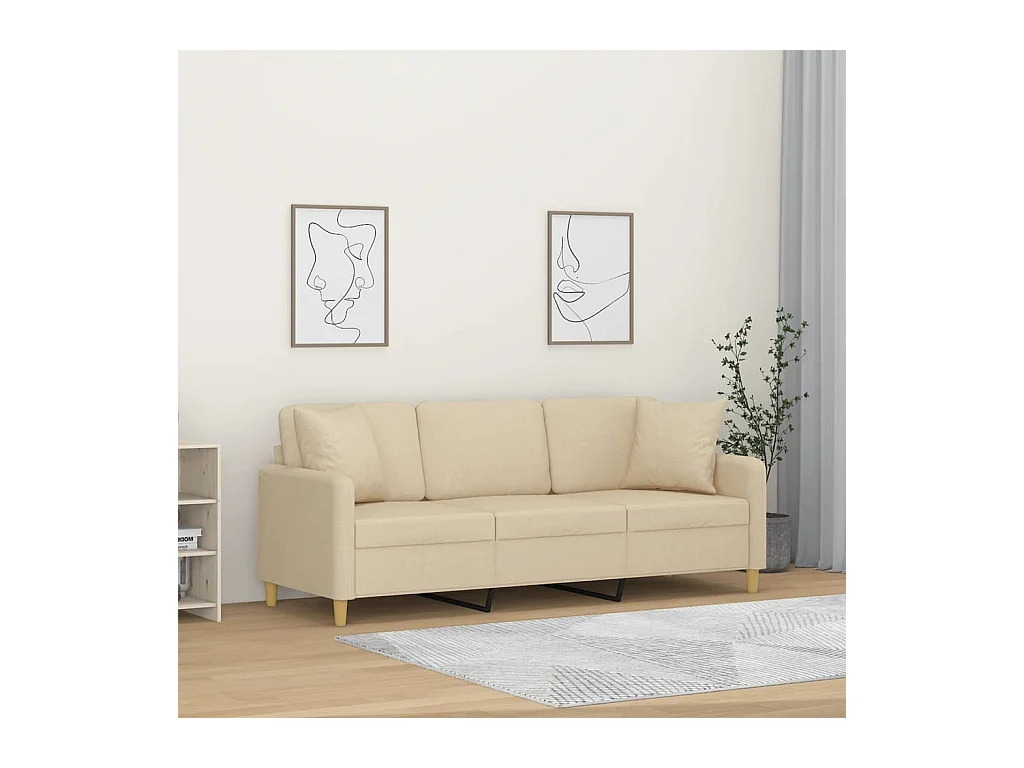 Canapé 3 places avec oreillers décoratifs crème 180 cm tissu