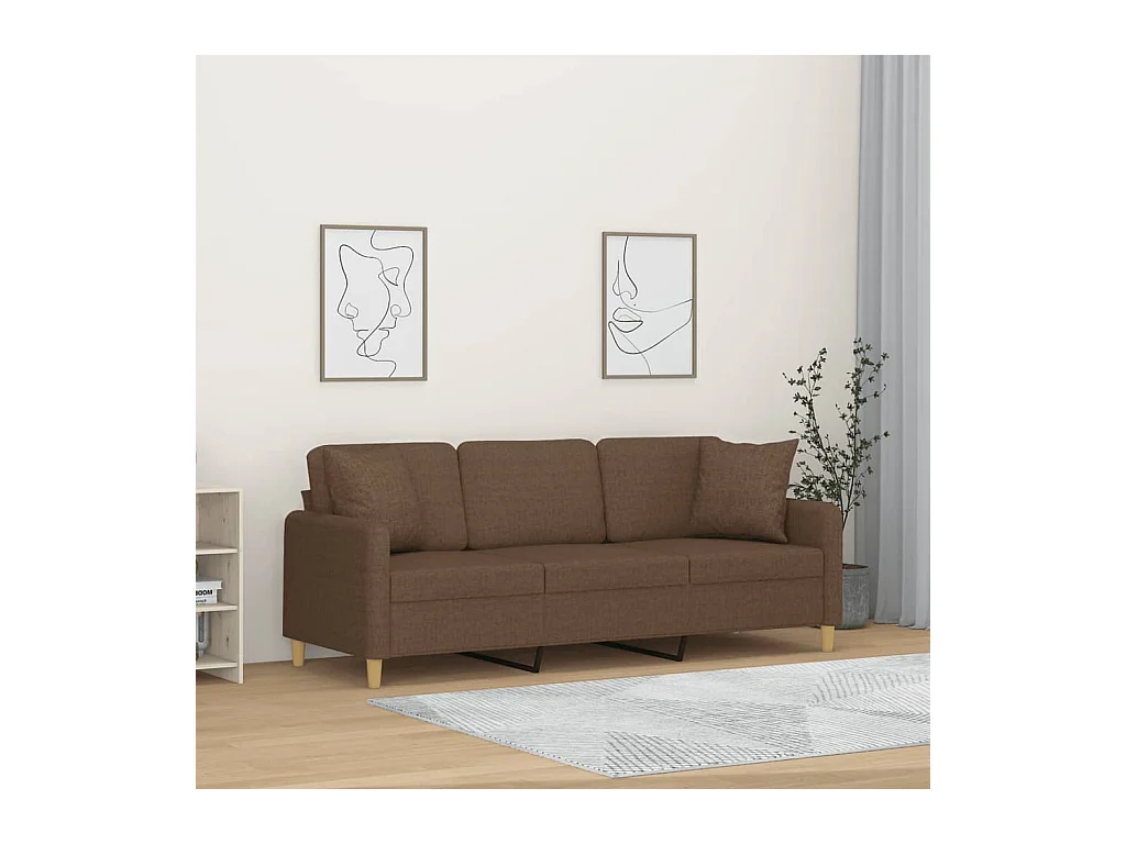 Canapé 3 places avec oreillers décoratifs marron 180 cm tissu