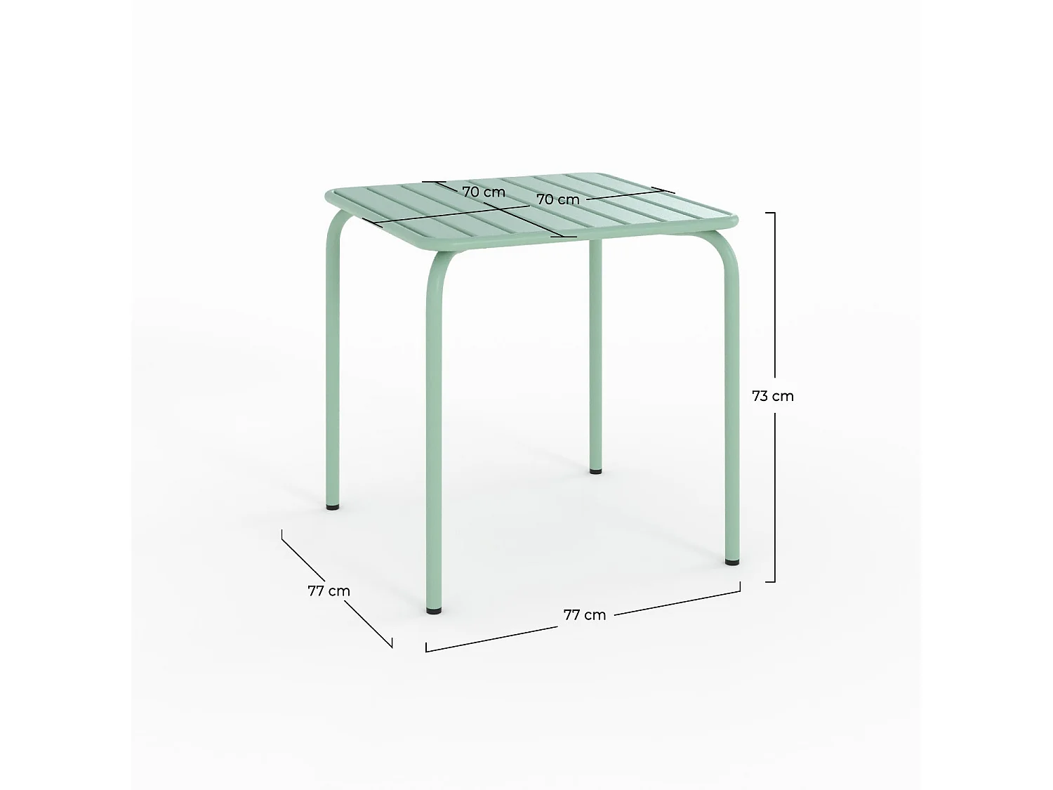 Mesa de jardín cuadrada de metal verde claro para 4 personas - Yumi