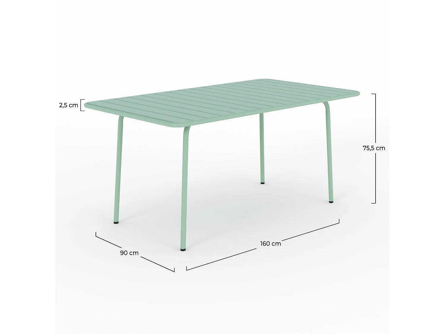 Table de jardin en métal vert clair 6 personnes - Yumi