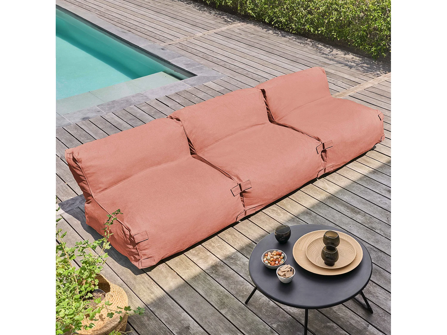 Modulair terracotta tuinmeubel met 3 zitplaatsen