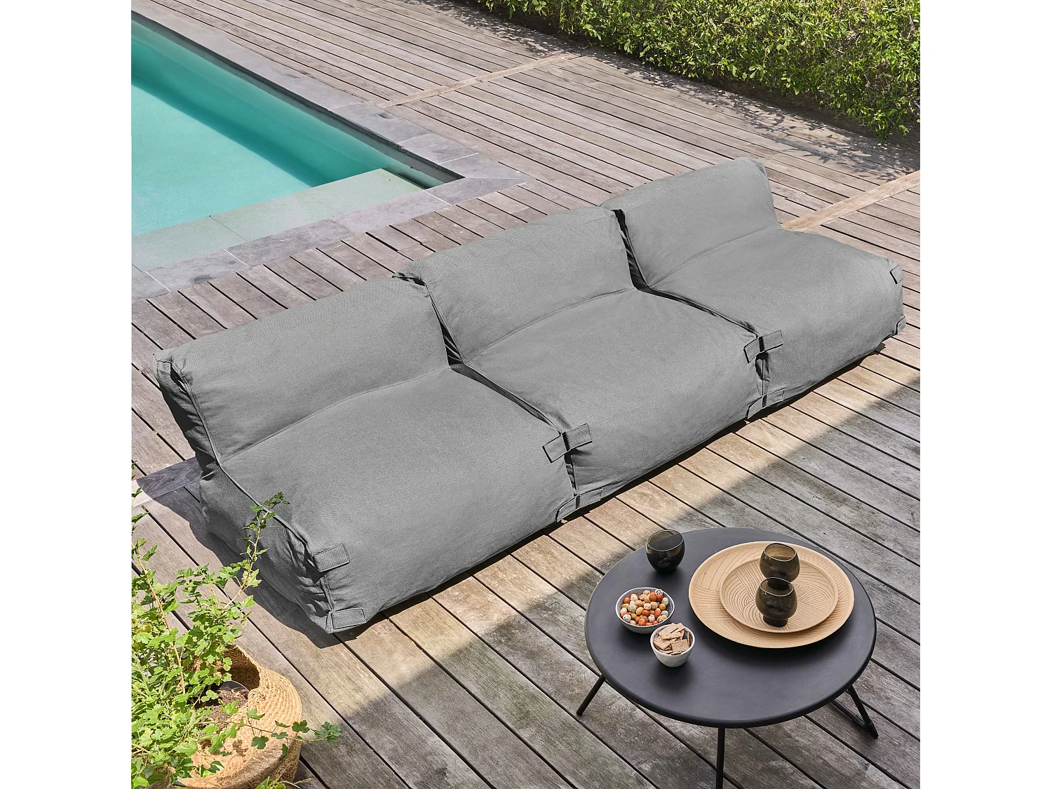 Salon de jardin modulable 3 places gris - Mixi