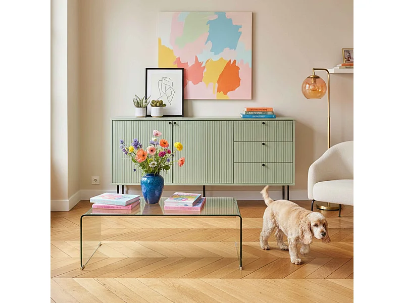 Dressoir 2 deuren en 3 laden melamine decor 150 cm saliegroen