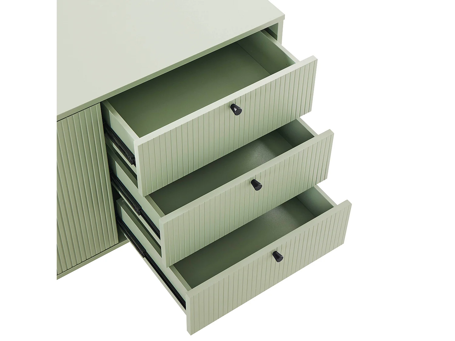 Buffet 2 portes et 3 tiroirs décor mélaminé 150 cm vert sauge