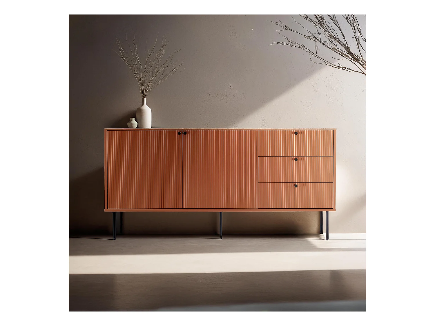 Buffet 2 portes et 3 tiroirs décor mélaminé 150 cm orange