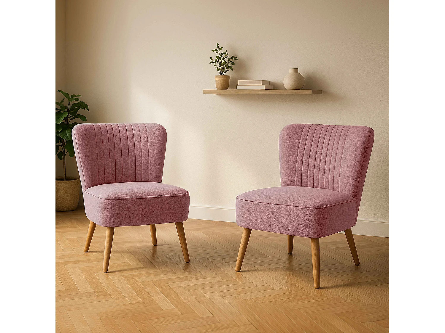 Lot de 2 fauteuils style crapaud en tissu rose